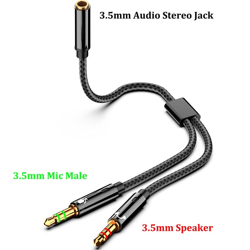 Warmstor 2-Pack Headphone Splitter for Computer 3.5mm Female to 2 Dual 3.5mm Male Headphone Mic Audio Adapter Y Splitter Cable Nylon Braided Cord Smartphone Headset to PC Adapter (Black,Silver) - Image 2